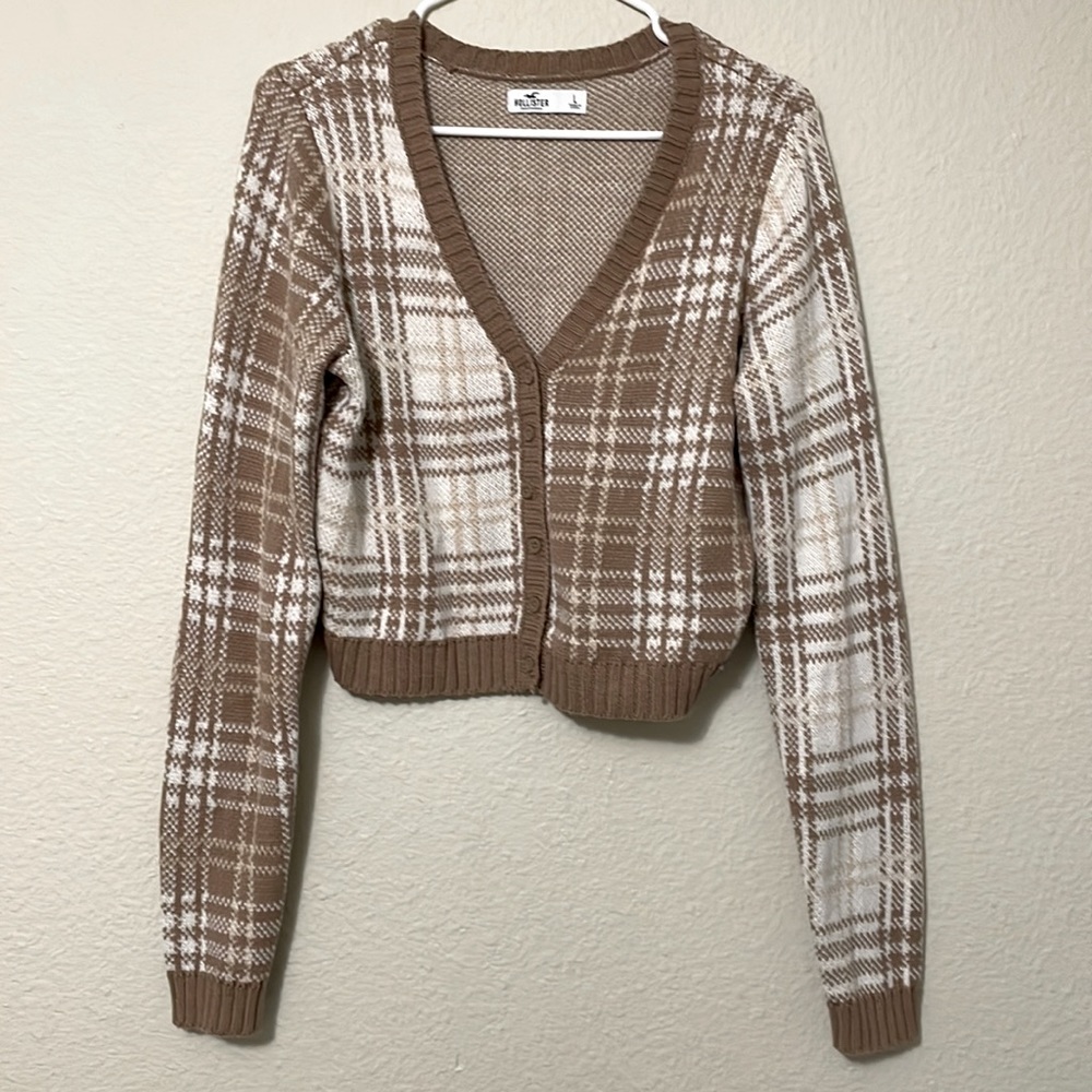 Brown Plaid Hollister Cropped Cardigan